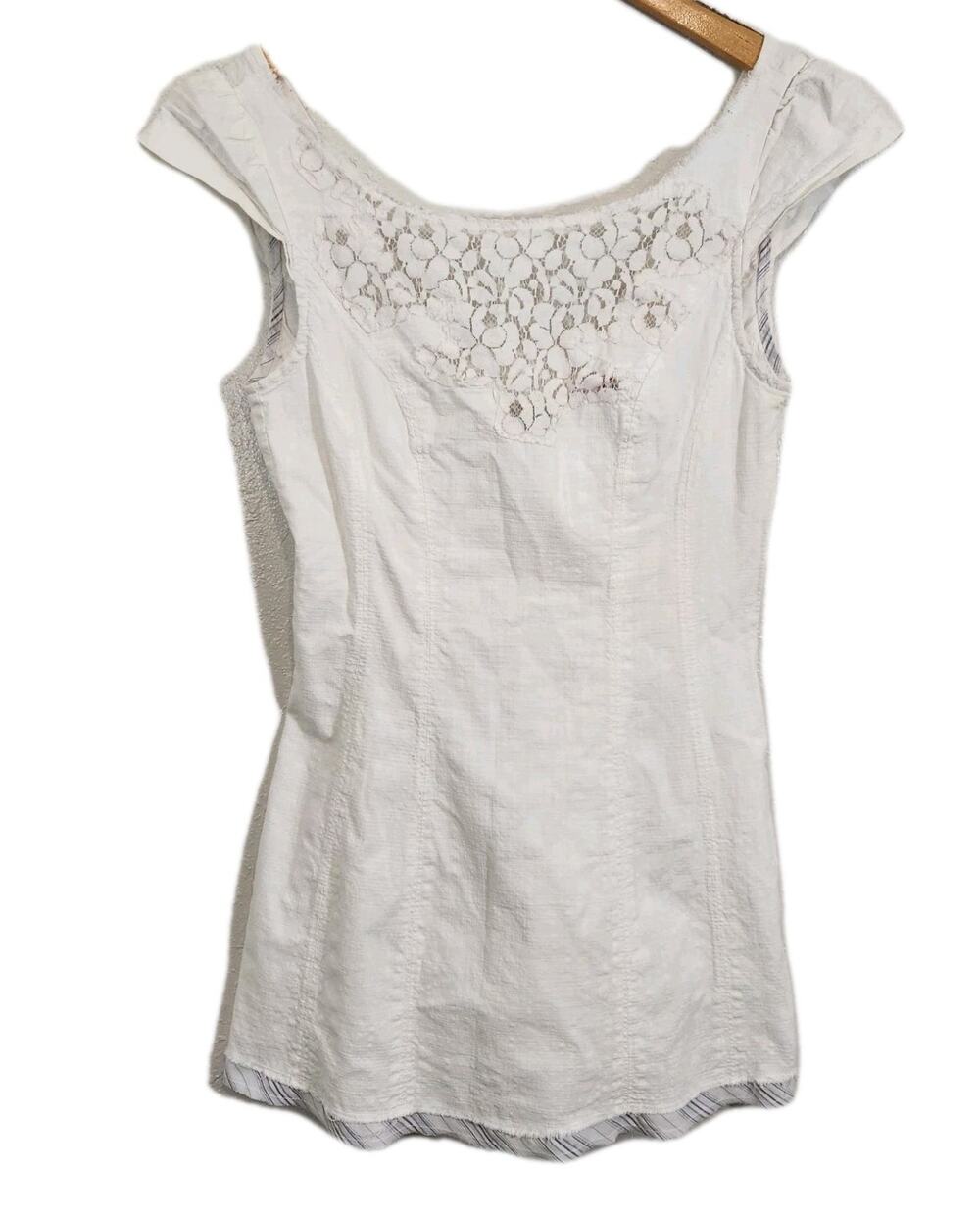 Free People Cotton Mini Dress Tunic Sz 2 Lace Cap Sleeve Beachy Boho Coastal